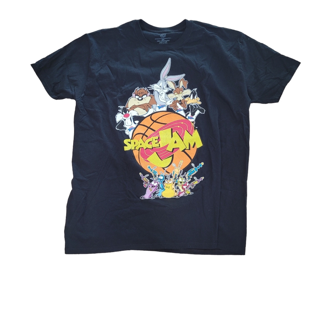 Space Jam Mens XXL Black Graphic T-Shirt Looney Tunes Tune Squad Bugs Bunny 90s